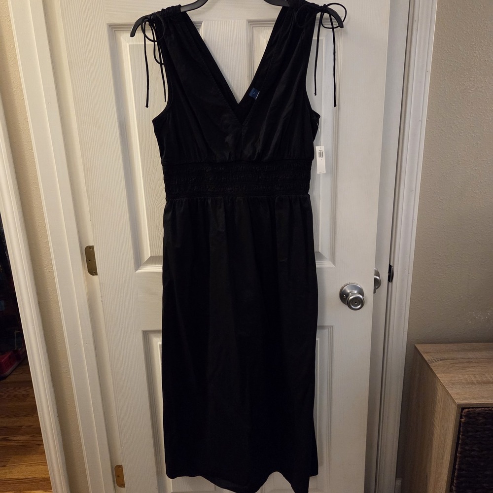 Old Navy sz M‎ black ruched slv maxi dress NWT 100% cotton casual everyday